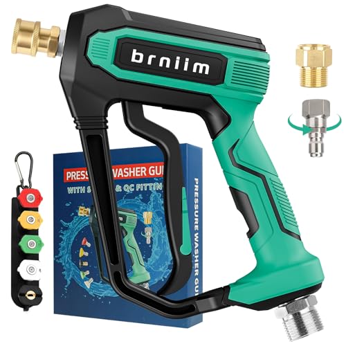 Short Pressure Washer Gun Pro - 5000 PSI/10.5 GPM Heavy-Duty Power Washer Gun w/ 5 Nozzles & 360° Anti-Kink Swivel-3/8 & 1/4" Quick Connect Compatible Foam Cannon/Dual Connecto/Car Wash Kit - style: Quick Connect Bundle -2
