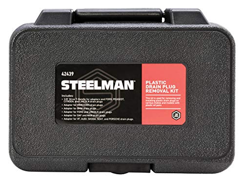 Steelman 6-Piece Oil Drain Plug Wrench Kit for Installing and Removing Plastic Oil Drain Plugs and Bolts, Includes 3/8-inch Drive T-Handle and Five CR-V Steel Adapters