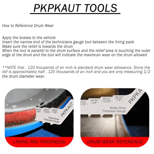 Brake Pad Measuring Tool, Drum Brake Thickness Gauge 2Pcs Sets | 304 Stainless Steel, 2-in-1 32ths(16ths)-labeled Technician Gauge for Brake Lining & Drum Wear, No Wheel Removal Needed