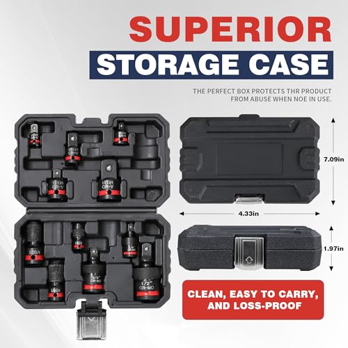 11-Piece Impact Socket Adapter Set, 1/4" 3/8" 1/2" Drive | Impact Rated Drill Socket Adapters & Extensions, CR-V & CR-MO Steel, Ball Detent for Secure Fit