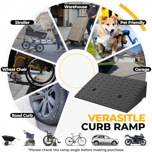 Auto Dynasty Rubber Curb Ramps, 5.5" Lift Height Curbside Driveway Ramp, 4410 LBS/2T Capacity Sidewalk Curb Ramp for Cars Trucks Bikes Motorcycles Wheelchairs, 2 Pack - size: 5.5" Rise