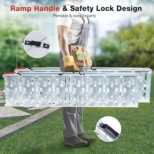 1840lb Capacity Truck Ramps, Aluminum Folding Loading Ramps for Car, Truck & Trailer Bed - with Load Straps for ATV/UTV, Golf Carts, Lawn Mowers, Go-Karts, Wheelbarrow, Motorcycles