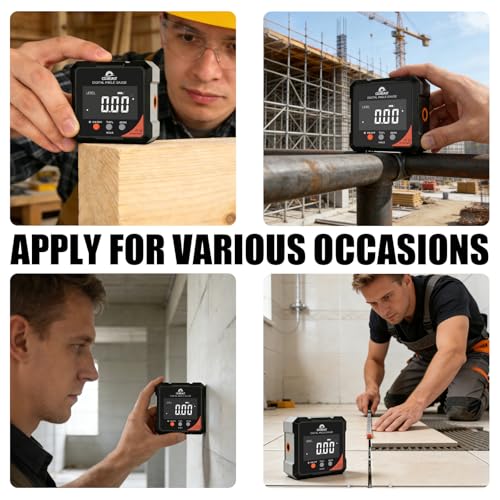 4-Side Digital Angle Finder Digital Level Magnetic Laser Gauge Rechargeable | 4-side magnetic base backlit display Compact inclinometer for woodworking table saw construction carpentry gift for men black - color: Black