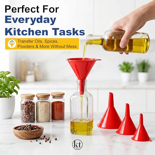 4Pcs All Purpose Plastic Funnel Set, Funnels for Kitchen & Automotive Use, Small to Large Funnels for Filling Bottles, Liquid Spices Powder Funnel for Small Bottles Cosmetic Lotion Essential Oil