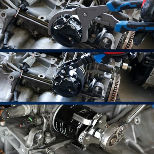 8PC Oil Filter Wrench Set - Swivel Wrenches (2-3/4" to 5-1/4") + Adjustable Pliers (9" & 12") + 3-Jaw Removal Tool w/ 1/2" & 3/8" Adapter - Universal Oil Filter Removal Kit - size: 8PC Oil Filter Wrench Set