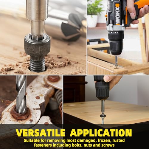 KJE 26PCS Screw Extractor Set and HSS Drill Bit Set Broken Screw Extractor Set, Easy Out Bolt Extractor Kit, with Hex Adapter, Bolt Extractor Kit for Removing Stripped, Damaged, Rusted Bolts and Nuts