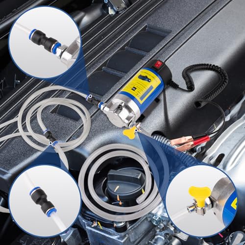 Oil Extractor Pump 12V 100W, Ultra-Quiet Fluid Transfer Pump for Engine Oil, Transmission Fluid, Gear Oil Change - Self-Priming Oil Change Pump for Car, Boat, Motorcycle, Mower, RV (3 Hoses+Adapters)