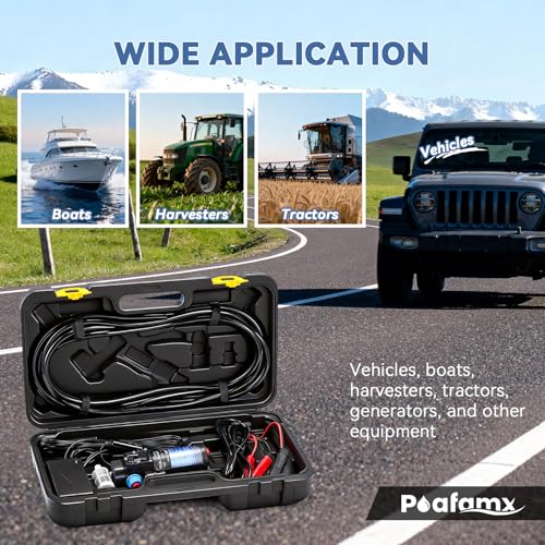 Poafamx 12V Fuel Transfer Pump Set, 95GPH Portable Gasoline Pump 70W Motor | Diesel Oil Extractor with 110V Power Adapter, Hose & Carrying Case for Vehicles, Boats, Harvester, Generators, Tractors