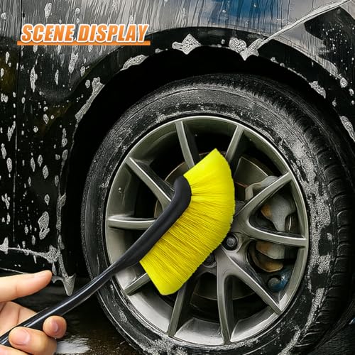 Car Wheel Cleaning Brush, 12'' Hard Bristle Auto Tire Gap Scrub Brush with Long Handle, Multifunctional Vehicle Interior Crevice Detailing Tool for Home and Hard to Reach Areas(2PCS) - size: 2PCS