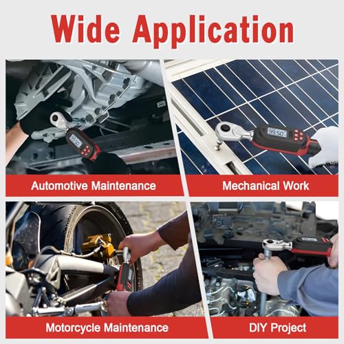 VANPO Digital Torque Wrench 3/8-Inch Drive, 5-99.5 ft-lb, for Motorcycle | 6.8-135Nm, ±2% Accuracy, Electronic Torque Wrench with Preset Value, Buzzer and LED Notification for Automotive & Bicycle - size: 5-99.5 ft-lbs/6.8-135Nm