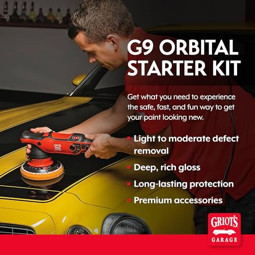 Griot's Garage G9 Orbital Starter Kit for Car Polishing and Detailing, Includes Orbital Polisher, Liquid Wax 3-in-1, 6.5" Orange Foam Correcting Pad, and 4 PFM Dual Weave Wax Removal Towels - size: G9 Orbital Starter Kit