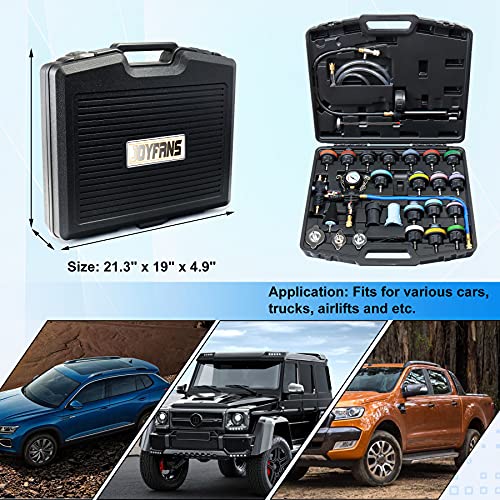 JoyFans Coolant Pressure Tester Kit, Cooling System Coolant Vacuum Refill Kit Automotive Tools Works on Radiator Leak Test & Coolant Fill Purge Service for Cars Trucks Airlift - color: Black Suitcase
