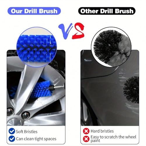 Drill Brush Attachment for Car Wheels with Dense Durable Bristles and Metal Hex Shank, Rims Engines Exhaust Bottle Cleaning, Blue - color: Blue