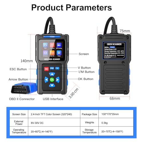 Obd2 Scanner Diagnostic Tool Car Check Engine Fault Code Reader with Reset Clear Error Codes for Chevrolet Toyota Gm Ford Honda Hyundai BMW Bezn VW Audi Vehicles etc Car Accessories CAN Scan