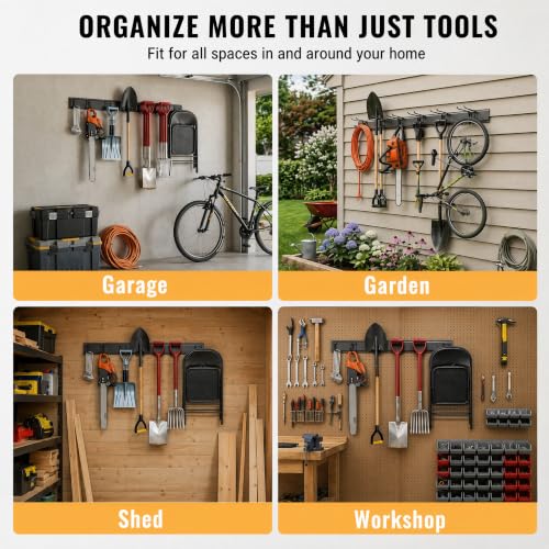 CBWLWJ 64 Inch Garage Tool Organizer Wall Mount, Heavy Duty Steel Storage Rack with 10 Adjustable Hooks, 680 lbs Capacity for Garage, Shed, Basement, Workshop,(Black) - size: 64inch+10Hooks+2strap
