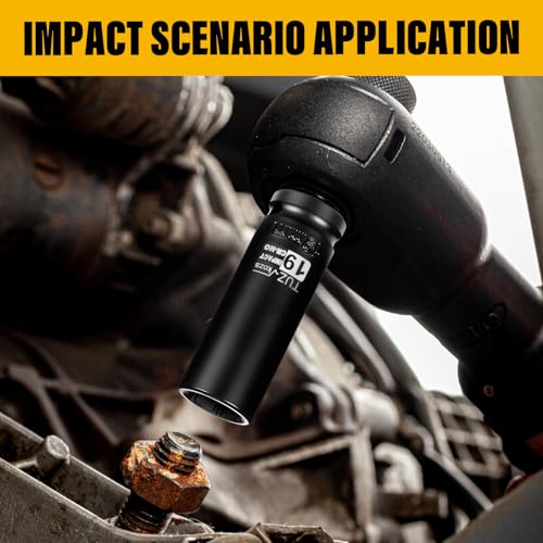 1/2 Inch Drive 19mm Deep Metric 6 Point CR-MO Impact Socket | Radius Corner Design,Square Chamfered Opening,Axle Nut Impact Grade Socket for Easy Removal - size: 1/2” Drive 19mm Deep, style: 1/2" Drive Deep Socket