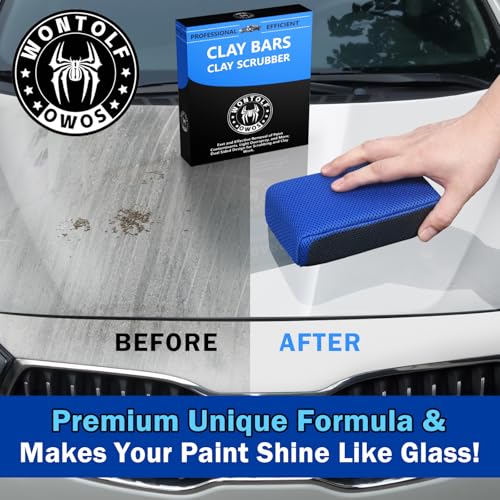 2 Pack 2 in 1 Clay Scrubber Car Clay Bar Auto Detailing Kit, Car Clay Wash Sponge, Premium Grade Magic Clay Mitt Towel, Easily Cleans Paint Contaminants, Debris, and Road Grime Light Overspray