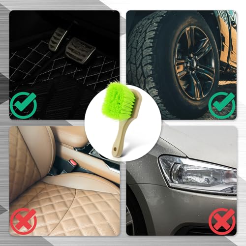 Vesici 2 Pcs 10 Inch Car Wash Brush Head with Soft Detailing Bristle Flow Through Car Cleaning Brush with 1 Pcs Stiff Bristle Wheel Brushes for Motorboat Rv Facades of Houses Wheel Carpet (Green) - color: Green