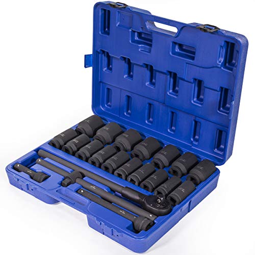 Stark USA 22-Pieces 3/4 Inch Drive Deep Impact Socket Set Cr-Mo Steel SAE Socket Extension Bar Sliding T-Bar (7/8" to 2" inch) with Carrying Case - style: 22 PCS SAE Deep Socket Set (7/8‘’ to 2‘’)