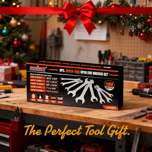 HORUSDY Thin Wrenches Set | SAE | 9-Piece | Including 1/4" - 1" | Bike Wrench Set | Thin Open End Wrench Set with Rolling Pouch - size: SAE 9-Piece