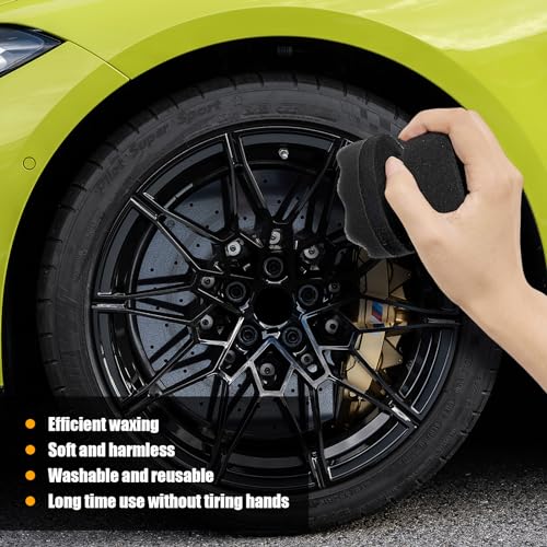 2 PCS Tire Shine Applicator, Reusable Foam Car Tire Dressing Applicator Pads with Ergonomic Design, Durable Automotive Detailing Sponge Tool for Applying Tire Shine (Black, Small) - size: Small