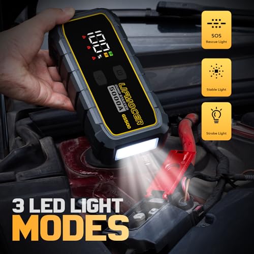 LIFMOCER 5000A Car Jump Starter-GS500 Car Battery Jump Starter for Up to ALL Gas and 10.0L Diesel Engines, 12V Portable Jump Box with Storage Case USB Quick Charge,LCD Display,for Car,Motorcycle,Truck