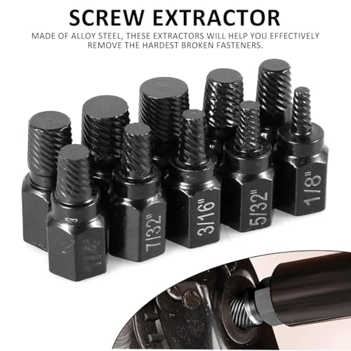 10 Pcs Screw Extractor Set, Hex Head Easy Out Bolt Extractor Set, Multi-Spline Stripped Screw Extractor Set, Broken Bolt Remover Kit, Damaged Screw Extractor Set for Removing Broken Studs, Bolts