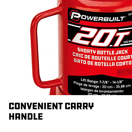 Powerbuilt 20 Ton Shorty Bottle Jack, Heavy Duty 40000 Pound Vehicle Hydraulic Lift with Stable Base, Pin Release, Stubby - 647504 - size: 20 Ton, Shorty