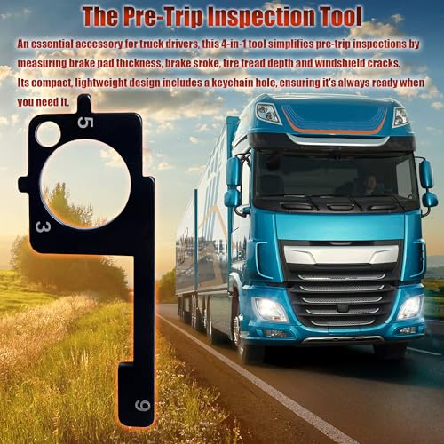 4-in-1 Truck Pre-Trip Inspection Tool with Metal Keychain kit | 4-In-1 Design, Comprehensive Inspection for Brakes, Tires, Windshield