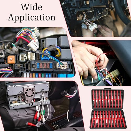 Terminal Removal Tool Kit-41Pcs Depinning Tool with Blow-Molded Case | 41Pcs Depinning Tools Kit Automotive Red Electrical Pin Removal Tool Kit for Auto Motorcycle Wire Harness and Connectors - color: Red