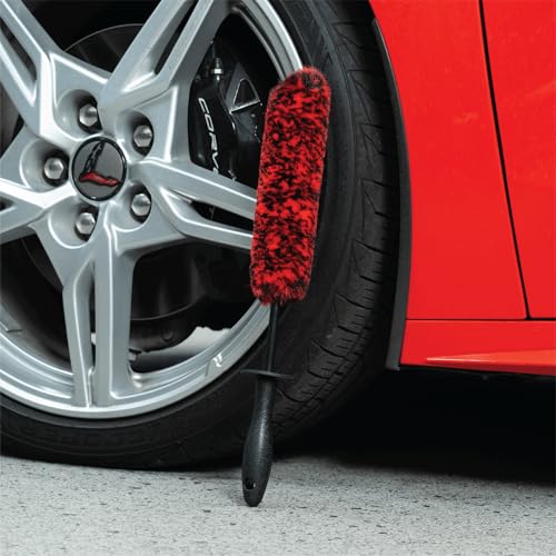 Mothers Wheel Barrel Brush, 16-Inch Wheel Cleaning Brush for Car Detailing, Long Reach Rim and Spoke Tool for Brake Dust, Red and Black, 1 Pack