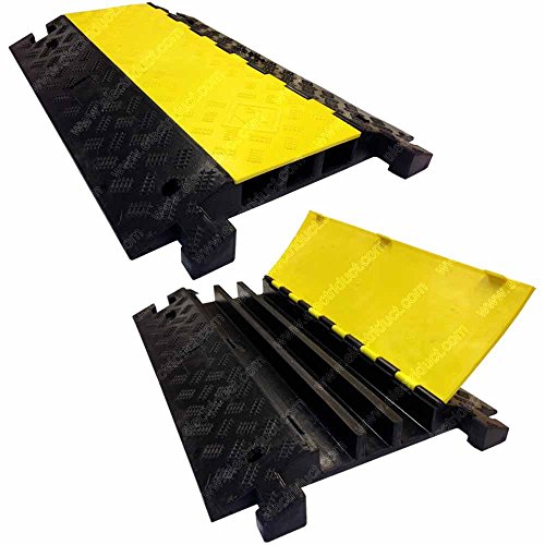 Electriduct 3 Channel Extreme Rubber Cable Protector 2" Diameter Ramp Black Base/Yellow Lid - color: RPS-326 (3-Channel)
