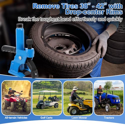 Manual Tire Bead Breaker with Handle and Rubber Pad, Fit for 38 and 42 Inches Tires Changer, Easy-Operated Tire Repair Tool for ATVs, UTVs, Tractors, Trucks, Heavy Duty Tires Car Repair (Blue)