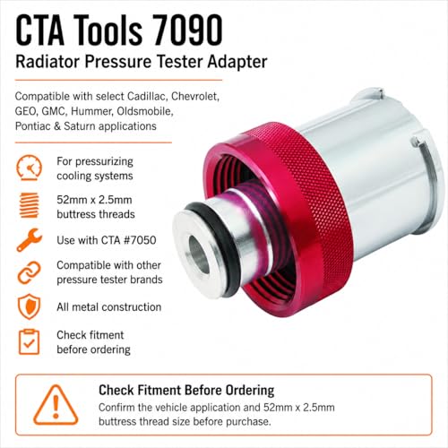 CTA Tools 7090 Radiator Pressure Tester Adapter, 52mm x 2.5mm Buttress Threads, Compatible with CTA 7050 and Other Pressure Testers