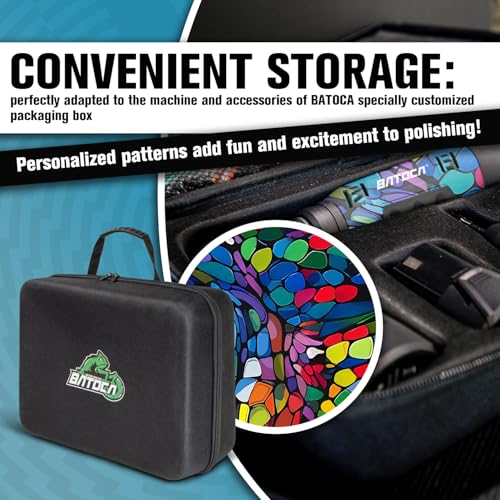 BATOCA S6 Mini Cordless Polisher for Car Detailing 2x2.0Ah Batteries, 0mm Rotary Buffer, 12mm Dual Action Polisher 1-3 Inch, 2 Different Speeds Heads Systems, 4.2k-21k or 1-5k RPM Graffiti Style - size: Graffiti Style with 2 batteries