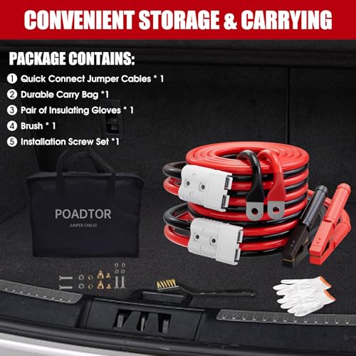 Heavy Duty Jumper Cables for Car Battery, 1 Gauge 30 Feet 900AMP Quick Connect Booster for Jump Starting Dead or Weak Batteries, Suitable for 8L Gas & 6L Diesel, Carrying Bag Included - size: 1 Gauge(30FT)