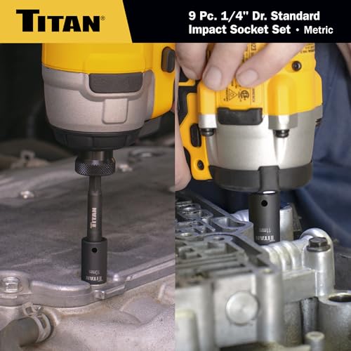 Titan 46201 9-Piece 1/4-Inch Drive Metric Shallow Impact Socket Set, 6-Point, Metric Sizes 6 to 14mm - size: 9-Piece Metric Shallow, style: 1/4-Inch Drive