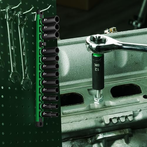 SK 3/8" Drive Impact Socket Set, Deep Metric Sockets, 13-Piece 8 to 21mm | Premium CR-MO Steel, SureGrip 6 Point Design, with Aluminum Socket Organizer - size: 3/8"-13PCS