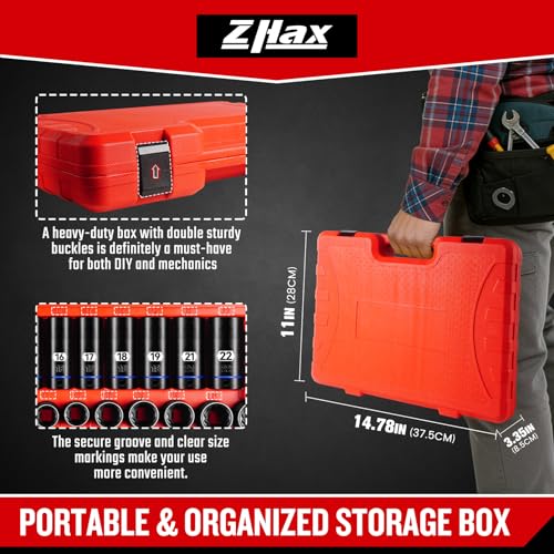 ZHAX 3/8 Inch Drive 12 Point Impact Socket Set, 74 PCS Standard SAE(5/16"- 3/4") & Metric(8-22mm) With Color Ring, Deep & Shallow, 72T Wrench Ratchet Tool Kit,Cr-V With Heavy Duty Storage Case - size: 3/8" drive 12 point
