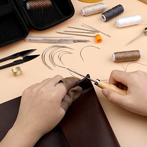 ZXIIXZ 40 Pcs Sewing Kit, Heavy Duty Sewing Kit for Adults | Leather Working Kits with 8 Colors Upholstery Thread, Upholstery Needles, Scratch Awl for Carseat, Backpack, Shoes