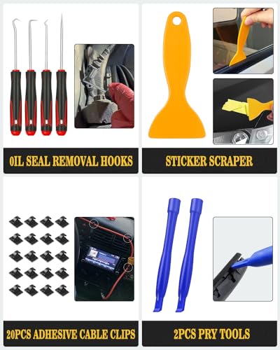 Poraxy Trim Removal Tool,120Pcs Car Panel Door Audio Removal Tool Kit, Auto Clip Pliers Fastener Remover Pry Tool Set with Storage Bag - color: Red