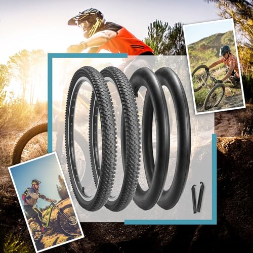 Hycline 2-Pack Mountain Bike Tires Set: 20/24/26/27.5-inch Folding Replacement High-Performance Wear-Resistant Bicycle Tires and Pair Inner Tubes with Tire Levers for MTB Off-Road Bike - color: 24x1.95-30TPI