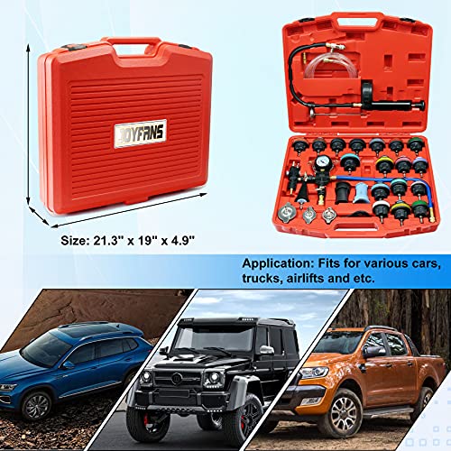 JoyFans Coolant Pressure Tester Kit, Cooling System Coolant Vacuum Refill Kit Automotive Tools Works on Radiator Leak Test & Coolant Fill Purge Service for Cars Trucks Airlift - color: Red Suitcase