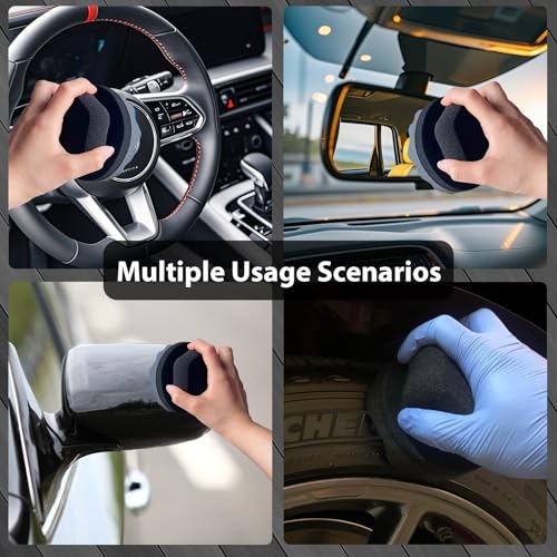 Tire Shine Applicator Pads, 4 Pcs Tire Dressing Applicator, Reusable Tire Shine Sponge Wave Contoured for Car Detailing, 4.33 inch (2 Red & 2 Black) - size: 4.33inch-2 Black & 2Red