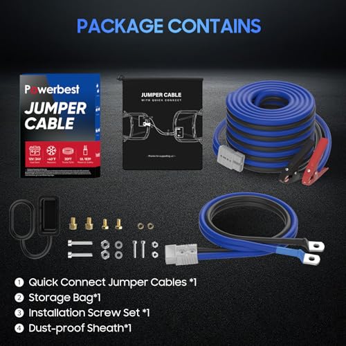 Heavy Duty Jumper Cables - 1 Gauge 30 Feet 900Amp Automotive Booster Jumper Cables with 175A Battery Quick Connect and Permanent Installation kit for Car, SUV and Trucks Battery - (SB175 Gray) - size: 1 Gauge 30FT(SB175)