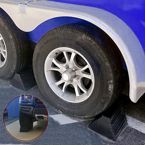 Wheel Chocks Rubber Heavy Duty Wheel Chocks for Travel Trailers with Eyebolt 9.06" x 7.87" x 5.51" 2 Pack(Highlight Black) - color: BLACK