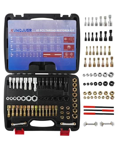 61PCS Master Thread Rethreading Kit,UNC UNF Metric Thread Chaser | Thread Restorer Tool with Thread Pitch Gauge, Designed to Repair or Reshape Damaged Threads on Bolts, Screws, or Nuts - size: 61pcs Thread Chaser Set
