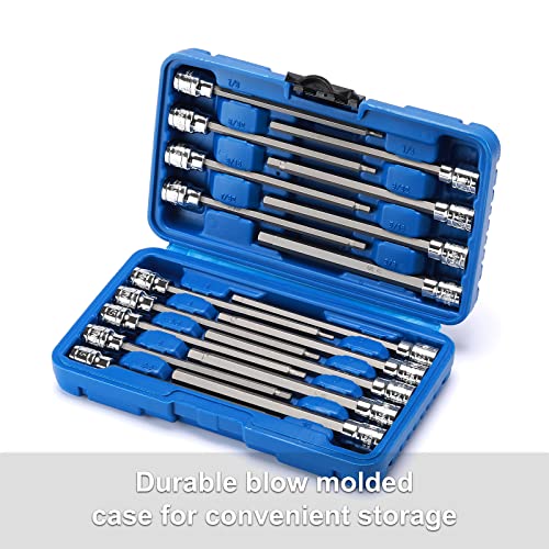 CASOMAN 18 Pieces 3/8 Inch Drive Long Hex Bit Socket Set,1/8 Inch to 3/8 Inch, 3mm to 10mm, SAE&Metric, Extra Long Allen Hex Bit Socket Set, CR-V and S2 Steel - size: 18 Pieces Metric & SAE
