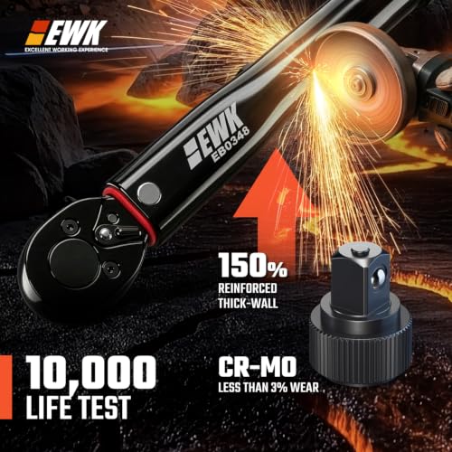 EWK 1/2" Drive Click Torque Wrench 10-150 ft-lbs (13.6-203.4 Nm) | ±4% Accuracy, Direct Spec Reading, 150% reinforced thick-wall, Factory Calibrated