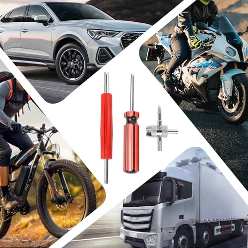 Hovom 6PCS Tire Valve Stem Tool Kit, Car A/C Tire Valve Core Removal Installation Tools, 4-Way Valves Tool, Single and Dual Head Valves Core Remover, Universal Tires Stem Repair Kit (6PCS)
